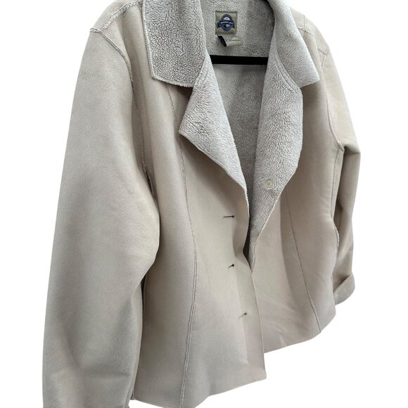 Shaver Lake Womens Beige Button Faux Suede Sherpa Lined Jacket Size L FLAW - Picture 2 of 10